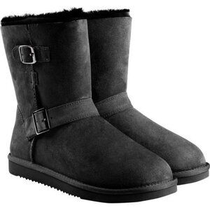 Kirkland women 6 shearling Australian sheepskin buckle boots black suede